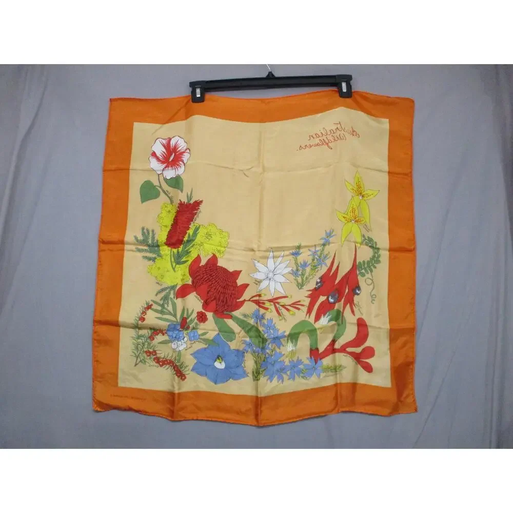Floral Print‎ Orange Border Square Scarf Size 1